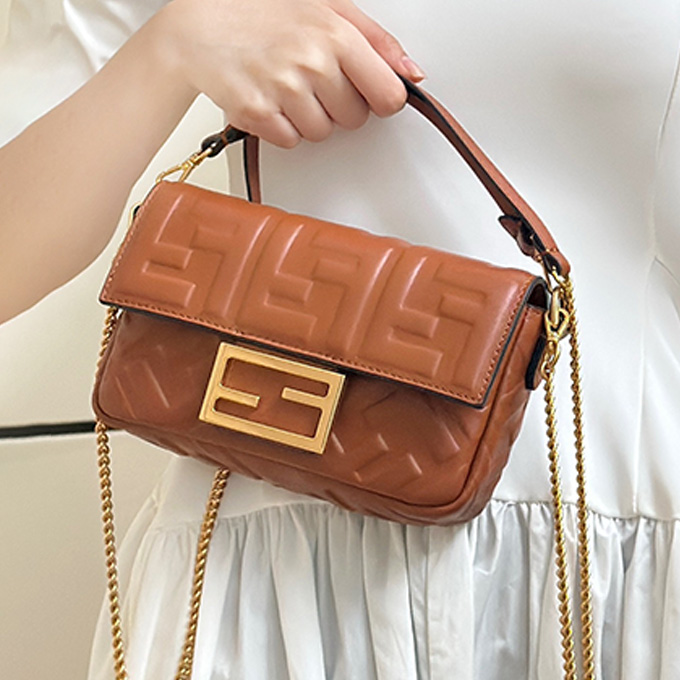 fendi baguette embossed ff lambskin shoulder handbag